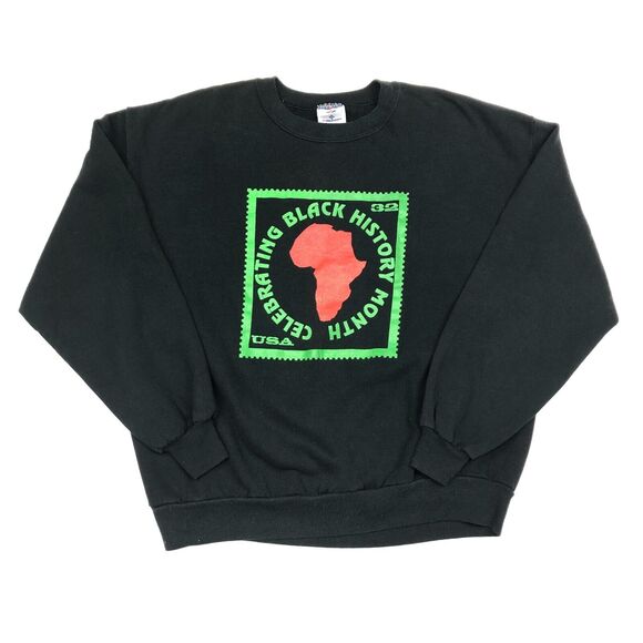 Celebrating Black History Month Stamp Logo Crewneck Sweater Black Size XL B31 - Picture 1 of 4